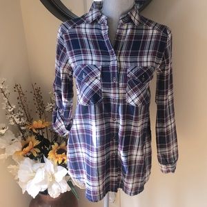 Altar’d State Plaid Lace Back Button Down Shirt.  Size Small